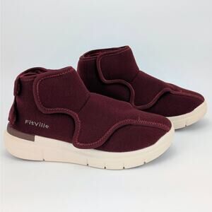 FitVille Women’s Diabetic Boots 9.5W Wide Width Easy Top Burgundy Comfort Shoes